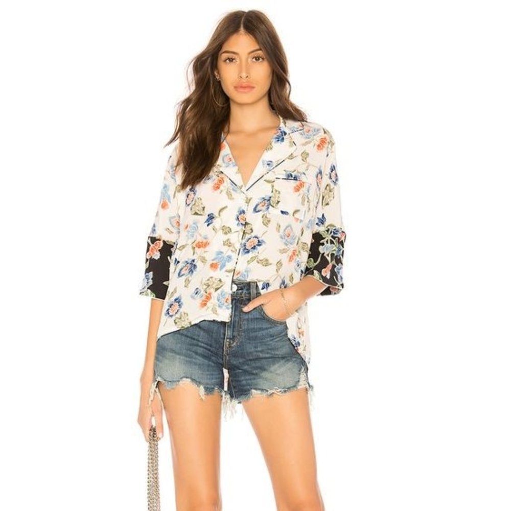NEW JOIE Desmonda Silk Kimono Style Floral Top